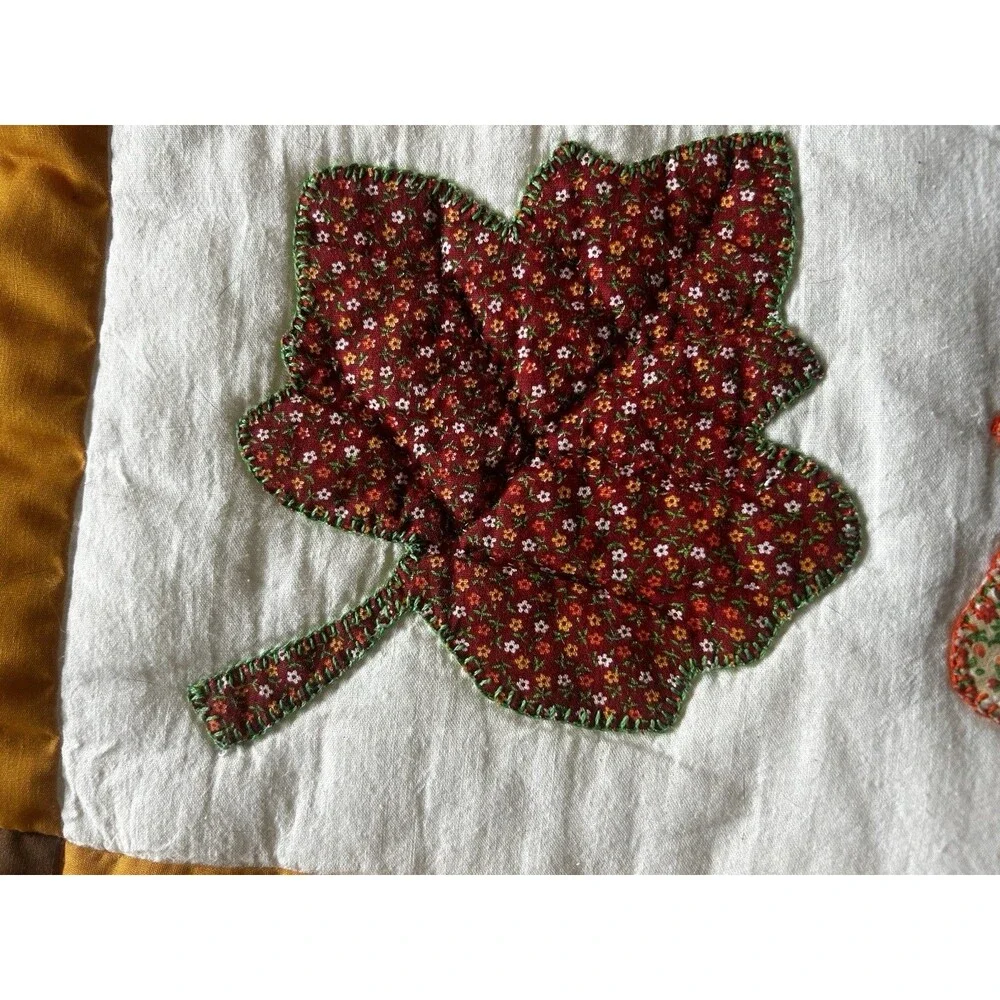 Handmade Fall Autumn Leaf Patchwork Quilt 73x92 Vtg Twin -Queen Throw Rustic